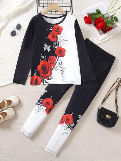 Girl clothing  G Floral Print Long Sleeve Tee & Slim-Fit Leggings Set