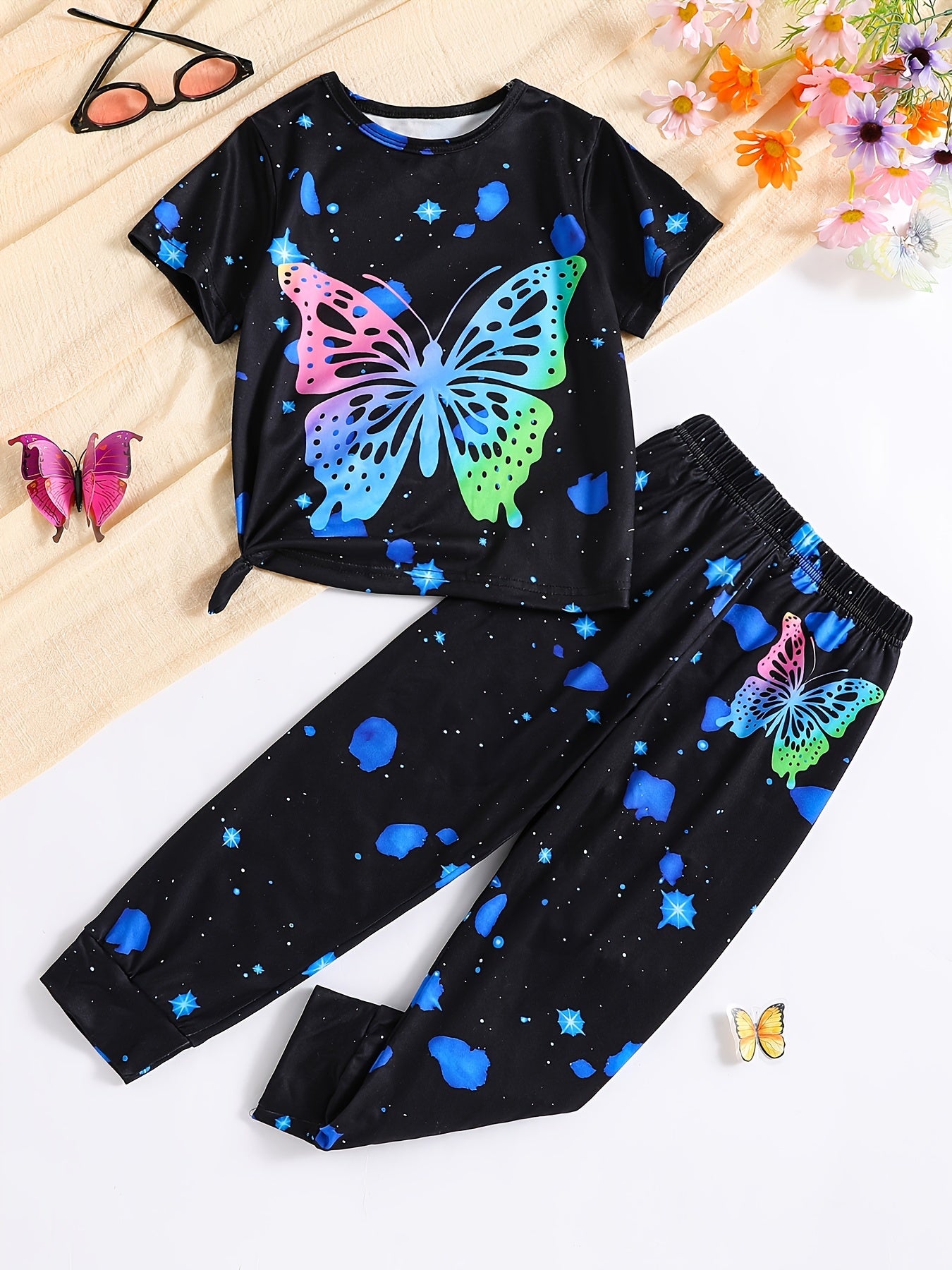 Girl clothing  Girls' Two-Piece Glow-In-The-Dark Butterfly Pajamas