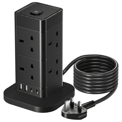 Kitchen  Tower Extension Lead 2M/3M/5M With USB Slots, Hotimy 8 Way 4 USB (2 USB-A&2 USB C) Multi Plug Extension Tower