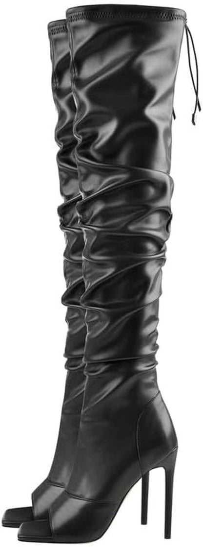 Women'S Stiletto Heel Zipper Knee/Thigh High Boots Peep/Close Toe Pull on Long Boots