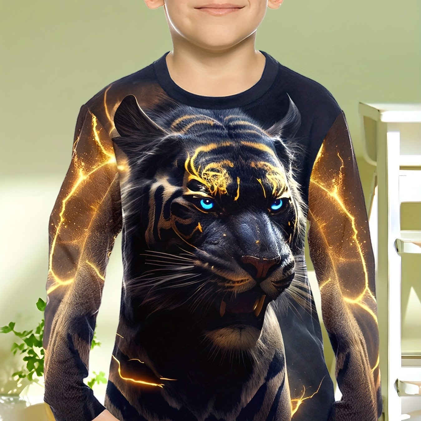 Boy clothing  3D Tiger Print Long Sleeve T-Shirt