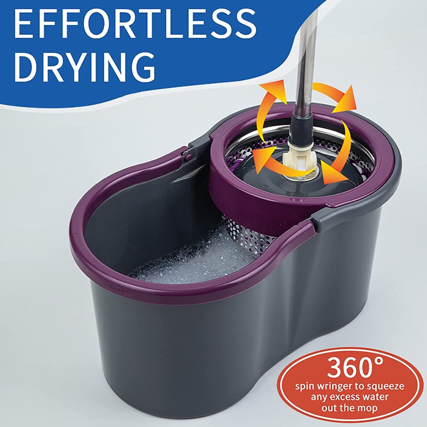 Kitchen   Dark Grey Mop & Bucket Set Microfiber + 4 Mop Head Pads Brush New 360 Floor Magic Spin For Kitchen Hard Floors