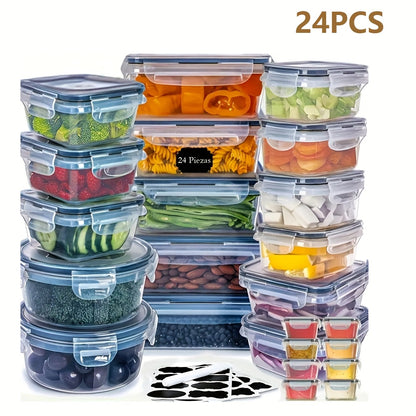 Kitchen  24pcs Transparent Kitchen Storage Container Set - Microwave Safe, Multipurpose Plastic Meal Prep Boxes with Flip-Top Lids + 24 Chalkboard Labels - Ideal for Vegetables, Fruits, Grains & More