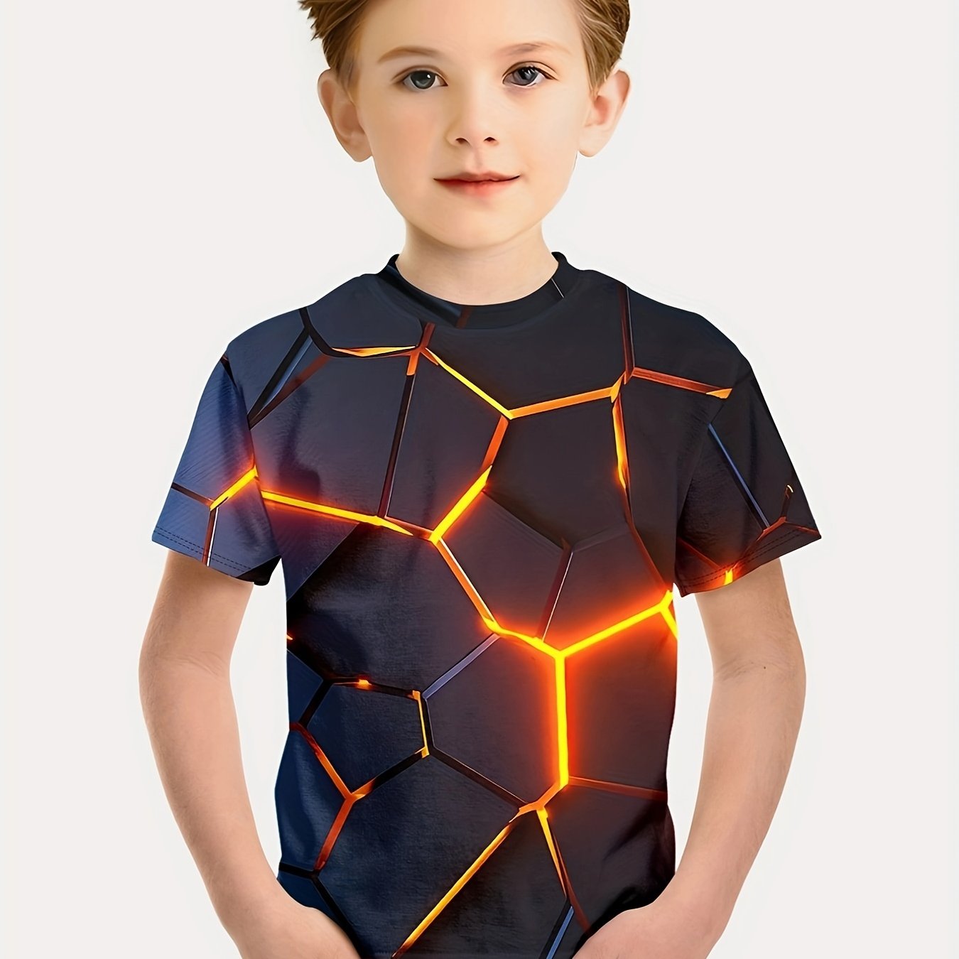 Boy clothing Flaming Football Round Neck Short Sleeve T-Shirt