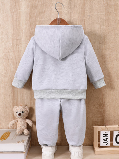 Boy  clothing  Boys And Babies  Zipper Bear Print Long-Sleeved Sweatshirt + Print Trousers Two-Piece Set