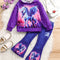 Girl clothing  2pcs Purple Unicorn Print Long Sleeve Hoodie + Trousers Set