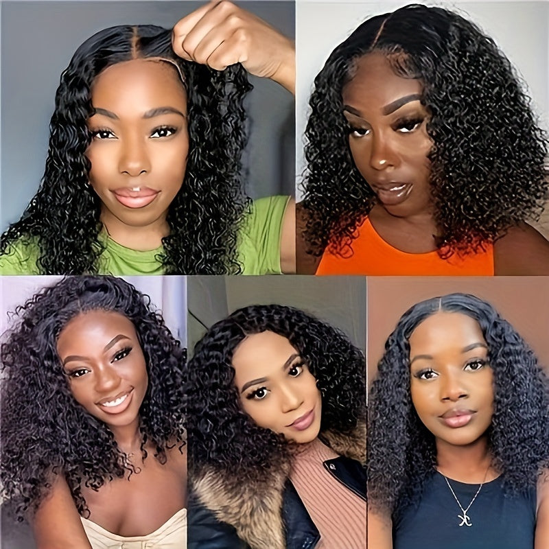 Crown & Glory Wigs  Glue less Wigs Human Hair Pre Plucked Pre Cut Curly Put On And Go None Lace Curly Wig For Women 4x4 HD Lace Closure Wig