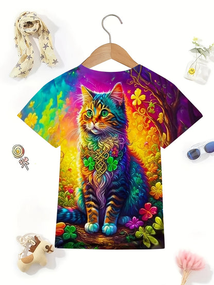 Girl clothing   Colourful 3D Cat Print Youngsters' T-Shirt