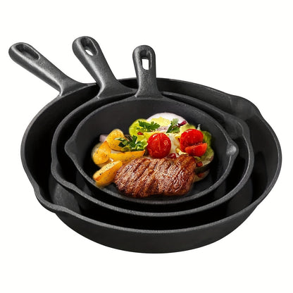 Kitchen   3 Pcs Cast Iron Pan Pre-Seasoned Iron Skillet Set Heavy Duty Skillet Set with Pouring Lip for Grilling Searing Frying Baking Black (15cm 6-Inch 20cm 8-Inch 25cm 10-Inch)