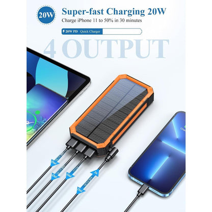 Mobile  Solar Power Bank 20000 mAh, PD20W Solar portable Charger with Output USB  Smartphones, Tablets and more.