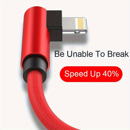 Mobile collection Ultra-Fast 90-Degree USB Charging Cable - Rapid Power Delivery, Tangle-Free Design, Wide Compatibility for iPhone 14/13/12/11/X/8/7/7Plus/6/6S/5, iPad, and More Devices