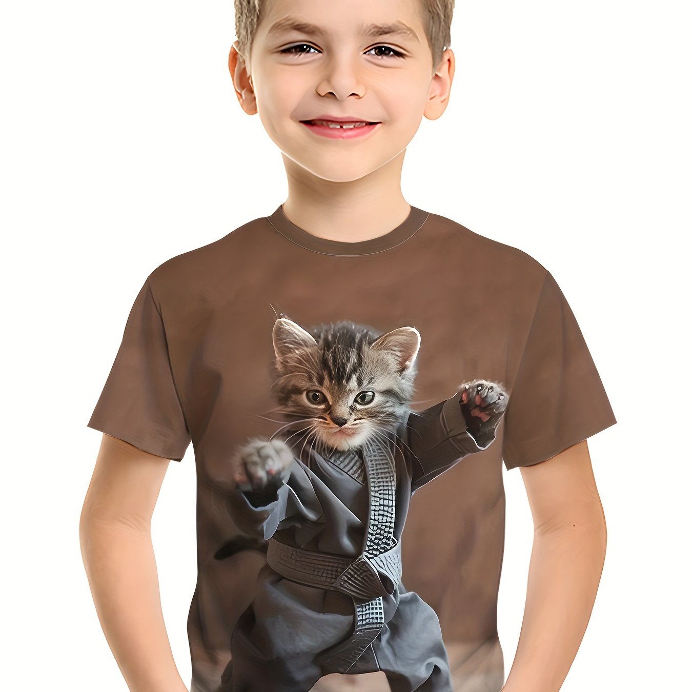 Boy  clothing  Kids Karate Cat Graphic T-Shirt