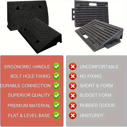 Car   2pcs Vehicle Ramp Threshold - Portable Black Rubber Curb for Cars & Wheelchairs, Ideal for Garage Entrances