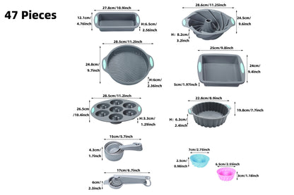 Kitchen   45pcs Silicone Baking Set, Non stick Bakeware Set Baking Cookie Sheets Cake Muffin Bread Pan, Loaf Pan, Cake Pan, Pizza Pan, Mini Cupcake mold, Bundt pan, Charlotte Cake Pan, Measuring Cup and Spoon