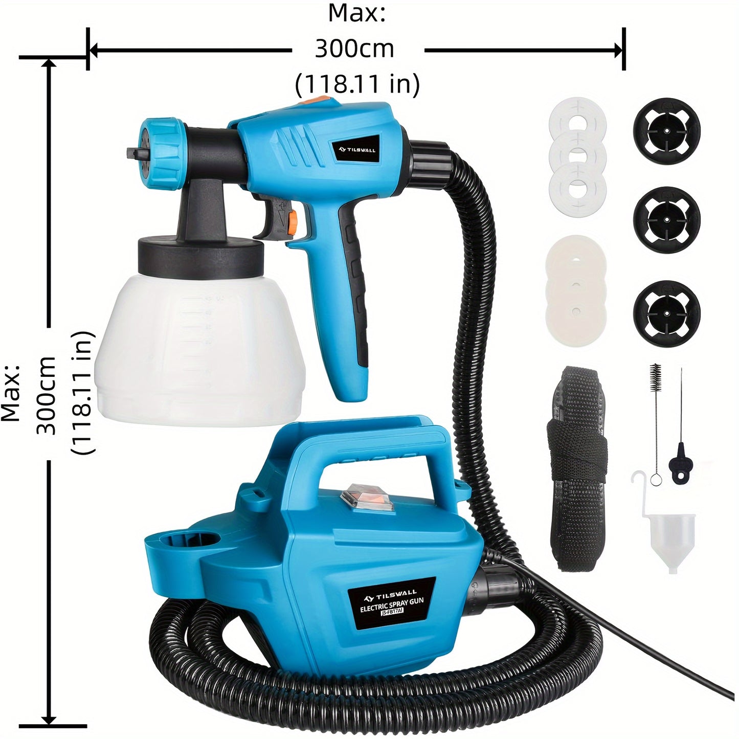 Outdoor Fence Paint Sprayer 800W, Tilswall Pro Electric HVLP Paint Spray Gun With 3 Nozzle Sizes, 3 Spray Patterns, And 1300ML Detachable Container For Fences, Sheds, Decking, Garden Furniture