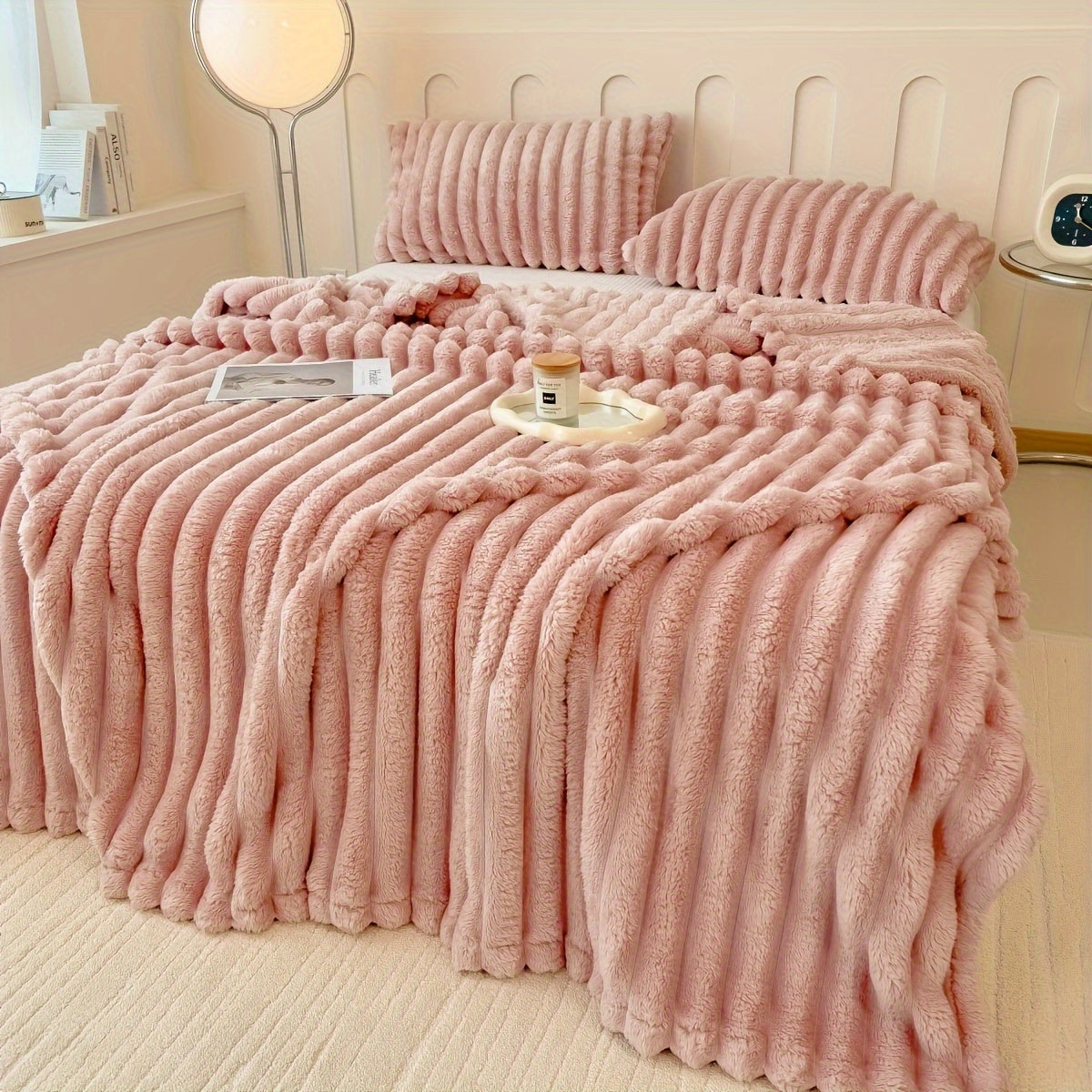 Bedroom  [Thick Cosy Ultra-Soft Throw Blanket] Ultra-Soft Striped Throw Blanket - Thick, Warm & Versatile for Bed, Sofa, and Pet Use - Cozy All-Season Comfort, for Winter