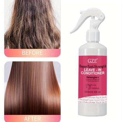 Style & Shine Hair  [Detangling Moisturizing Spray] GZE Super Fast Strength Leave-In Conditioner, 250ml/8.45oz, Caffeine Ginseng, Detangler, Reduces Breakage & Frizz, Heat Resistant, Moisturizing Hydrating Spray for Damaged Curly Hair & Syntheti