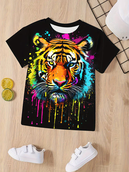 Boy  clothing  Cool Tiger Graffiti 3D Print Casual Tee