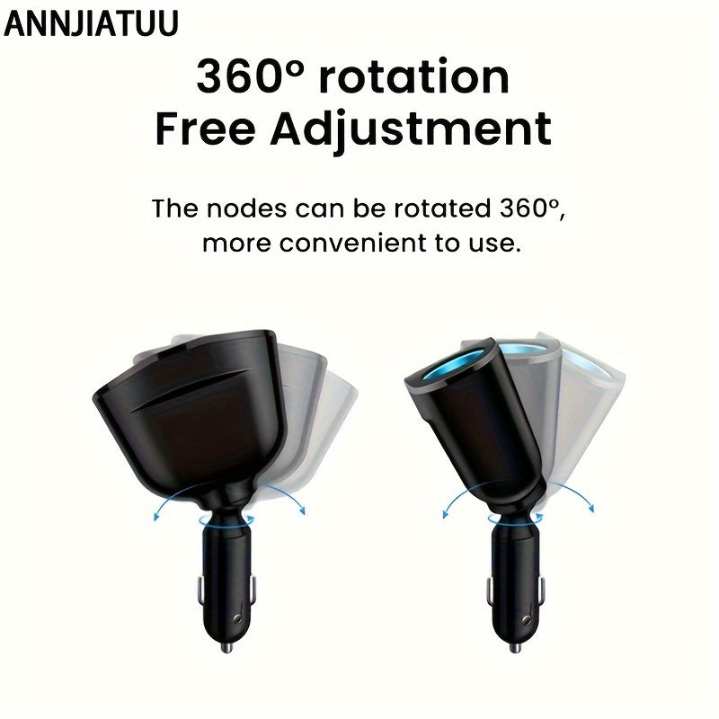 Car ANNJIATUU Dual USB & Type-C Car Charger with Digital Display, , Multifunctional Expansion, Universal Compatibility, Female to Male Connector, Car Plug Power Mode, ≤36V Operating