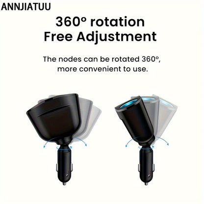 Car  ANNJIATUU Dual USB & Type-C Car Charger with Digital Display, QC3.0 Fast Charging, Multifunctional Expansion, Universal Compatibility, Car Plug Power Mode, ≤36V Operating