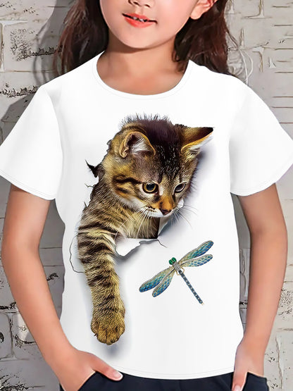 Girl clothing  Cat & Dragonfly Graphic Short Sleeve T-shirt