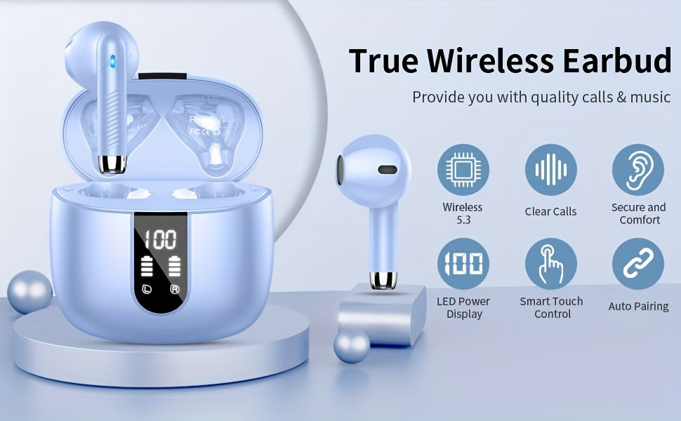 MobileJ55 Wireless Earphones 5.3 Earphones, Clear Sound, 40H Playback Time Digital Display Touch Control, Wireless Earphones With Built-in Microphone,