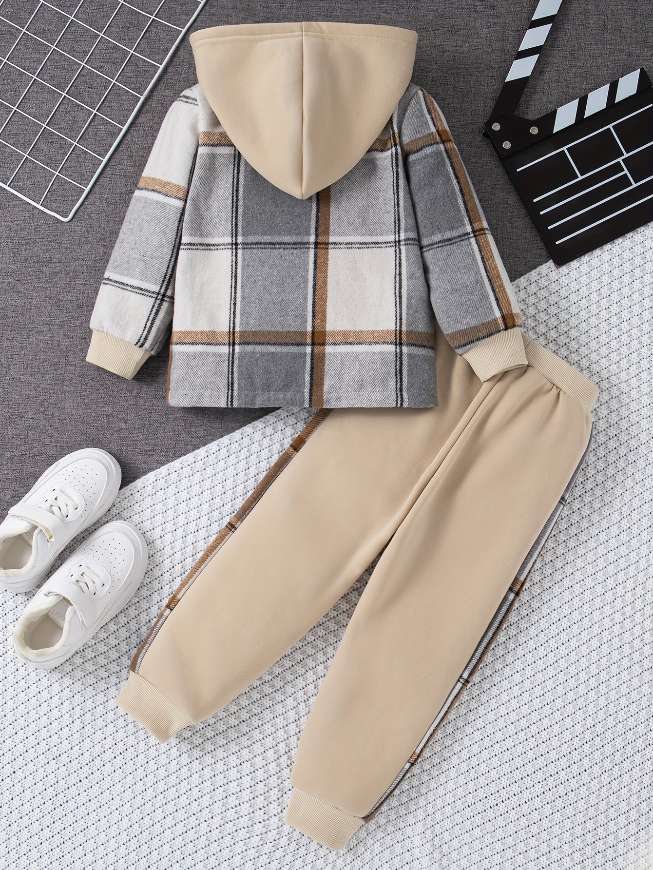 Girl clothing   Casual Plaid Hoodie & Joggers Set