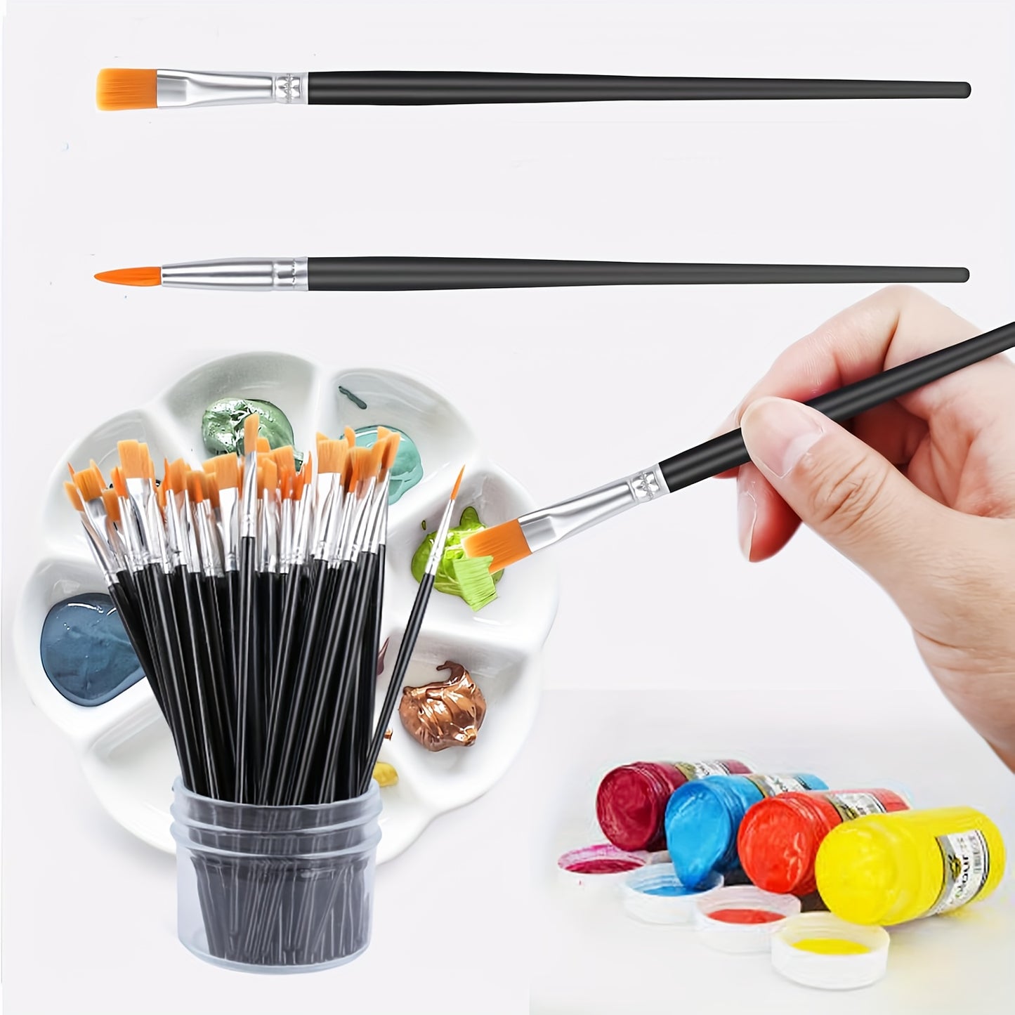 Odds   50 nylon hair paintbrush with flat and round pointed brushes, suitable for professional sets of oil painting, watercolor, and facial artists, very suitable for artists and amateur enthusiasts