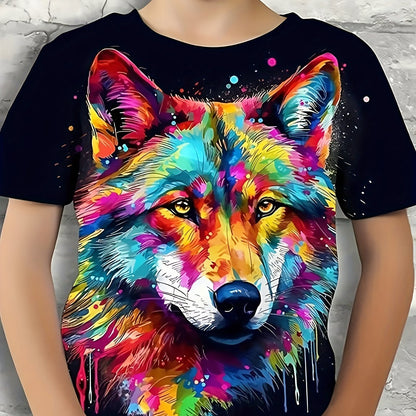 Boy clothing  Animal Boy Colorful Wolf T-shirt Short Sleeve