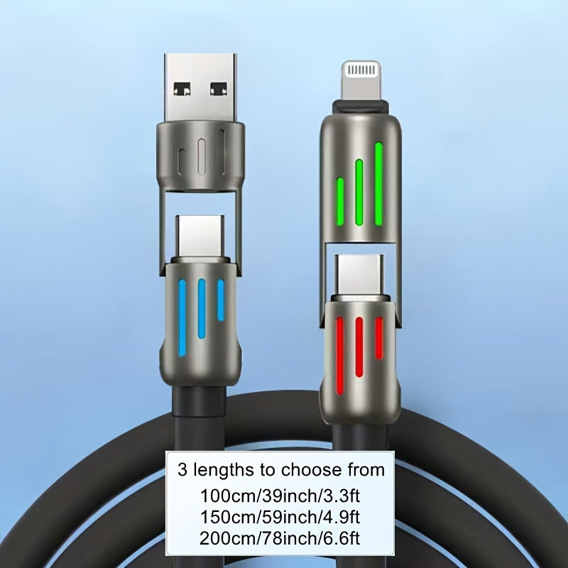 Mobile  Ultra-Fast 100W 4-in-1 USB-C Cable - PD Super Charging, Data Sync, Silicone Material, Multi-Port Charging