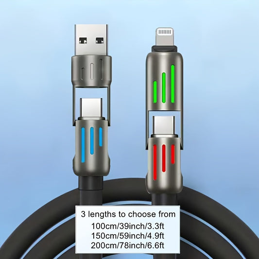 Mobile  Ultra-Fast 100W 4-in-1 USB-C Cable - PD Super Charging, Data Sync, Silicone Material, Multi-Port Charging