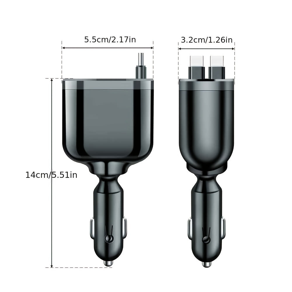 Car  5 in 1 Fast Car Charger, Suitable for Normal Family Car Models, with 2 Retractable Phone Charger Cables And 2 PD Ports