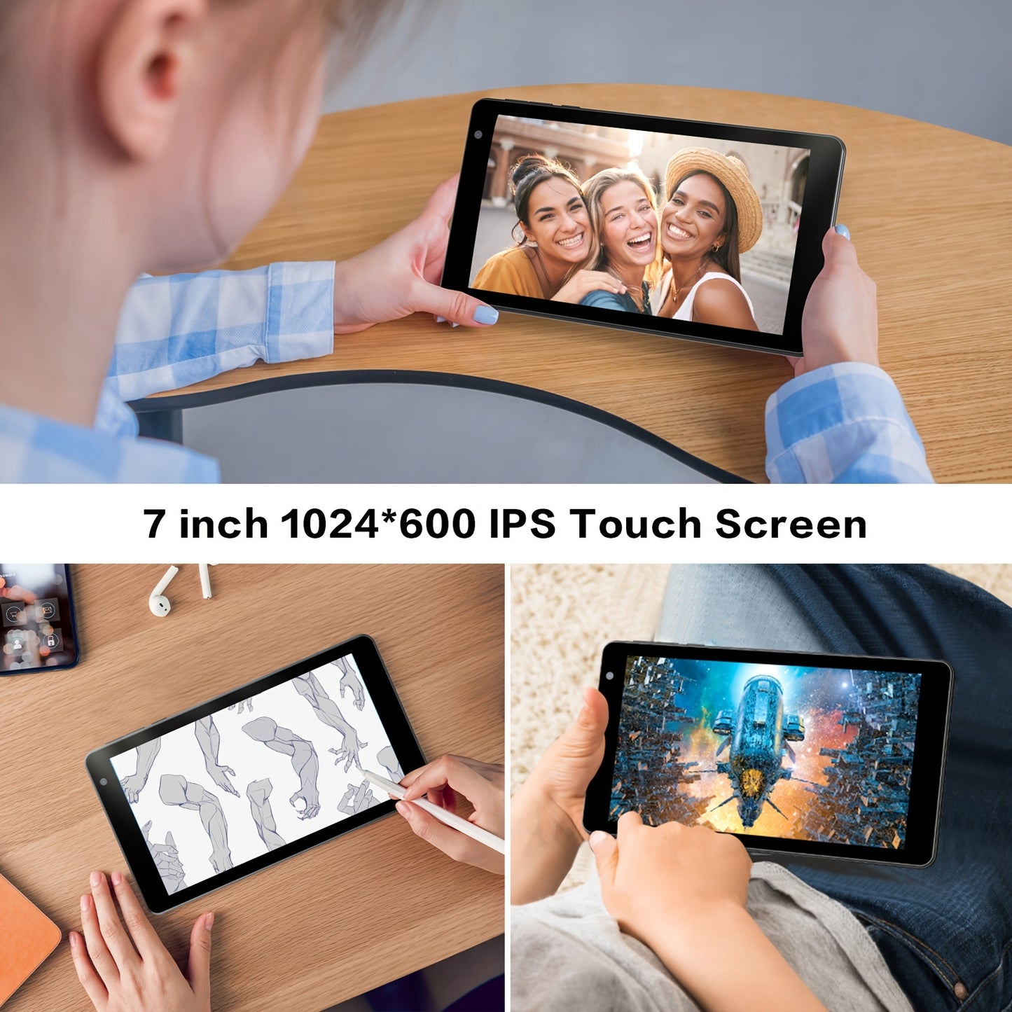 Mobile 7-inch Tablet, Latest Android 14 Tablet, Eight Core Processor, 1TB Expandable Memory, 2MP+8MP Dual Cameras, 5GWifi6, Built-in Case