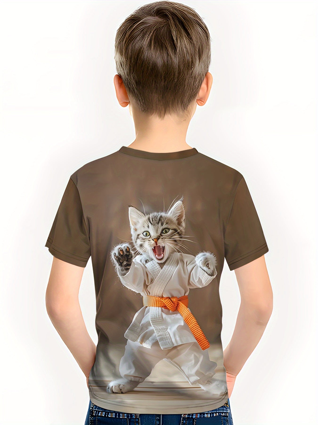 Boy  clothing  Kids Karate Cat Graphic T-Shirt