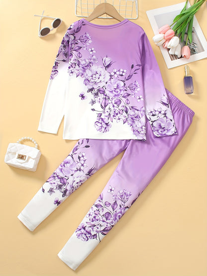 Girl clothing  G Floral Print Long Sleeve Tee & Slim-Fit Leggings Set