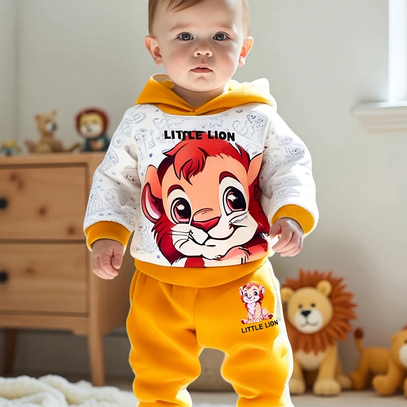 Boy clothing   Lion Print Hoodie & Pants Set for Boys