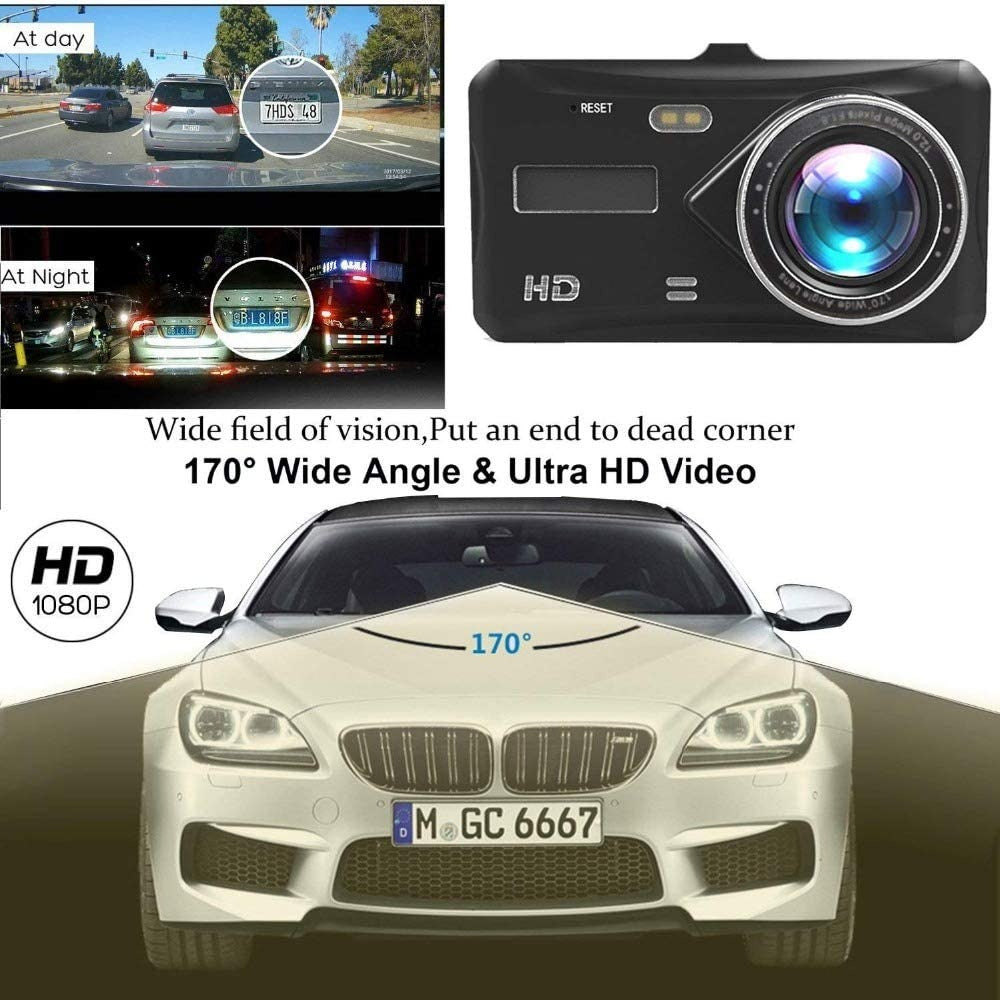 Car  Dash Cam Front and Rear 1080P Full HD Dual Dash Camera In Car Camera Dashboard Camera Dashcam for Cars 170 Wide Angle HDR with 4.0" Touchscreen LCD Display Night Vision Motion Detection and G-sensor, With 32GB Card