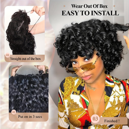 Crown & Glory Wigs Short Afro Curly Wig With Bangs for Women Synthetic Wigs for Women 10 inch