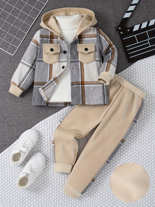 Girl clothing   Casual Plaid Hoodie & Joggers Set