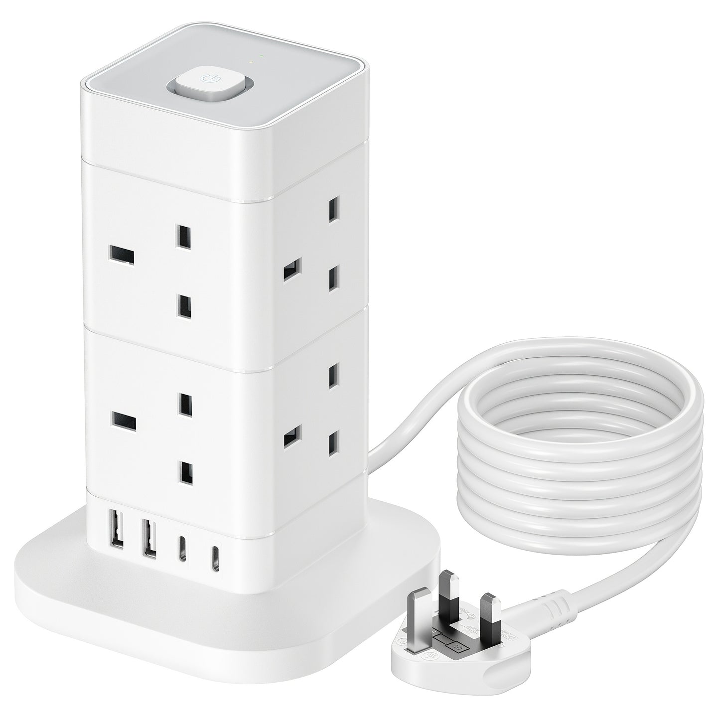 Kitchen  Tower Extension Lead 2M/3M/5M With USB Slots, Hotimy 8 Way 4 USB (2 USB-A&2 USB C) Multi Plug Extension Tower