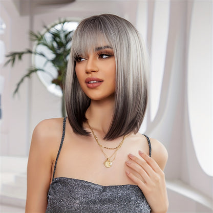 Crown & Glory Wigs  Women's Wig Bob Wig With Bangs Ombre Straight Shoulder Length Synthetic Wig For Women Heat Resistant Wig For Party Daily Wear Charming Wigs