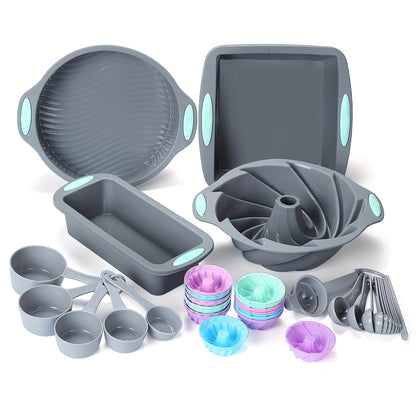 Kitchen   45pcs Silicone Baking Set, Non stick Bakeware Set Baking Cookie Sheets Cake Muffin Bread Pan, Loaf Pan, Cake Pan, Pizza Pan, Mini Cupcake mold, Bundt pan, Charlotte Cake Pan, Measuring Cup and Spoon