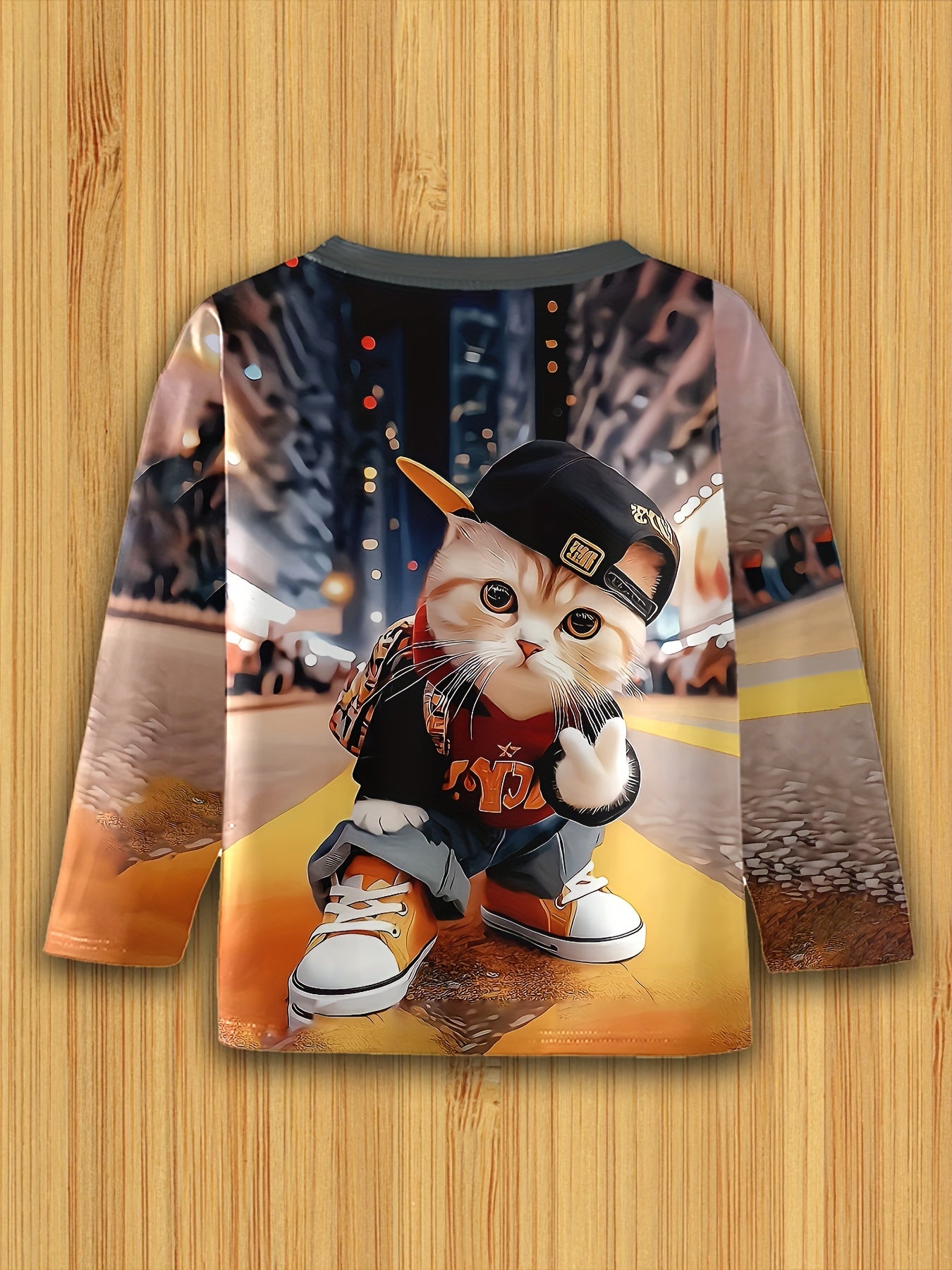 Boy clothing  Hip Hop Cat 3D Print Long Sleeve T-Shirt