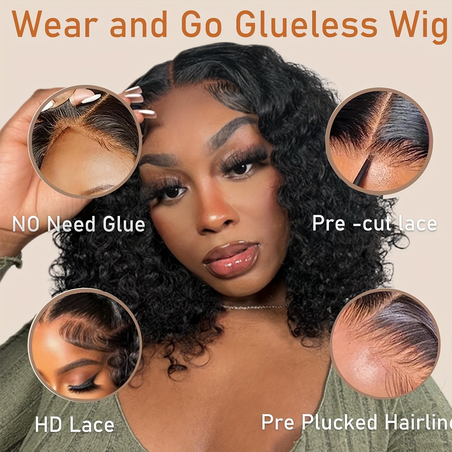 Crown & Glory Wigs Adjustable 14" Deep Curly Bob Wig for Women - Glue less Lace Front, Pre-Plucked & Pre-Cut, Soft Rose Net, High-Density 150% Brazilian Hair, Voluminous Curls, Comfort Fit Cap, Short Hair Wigs