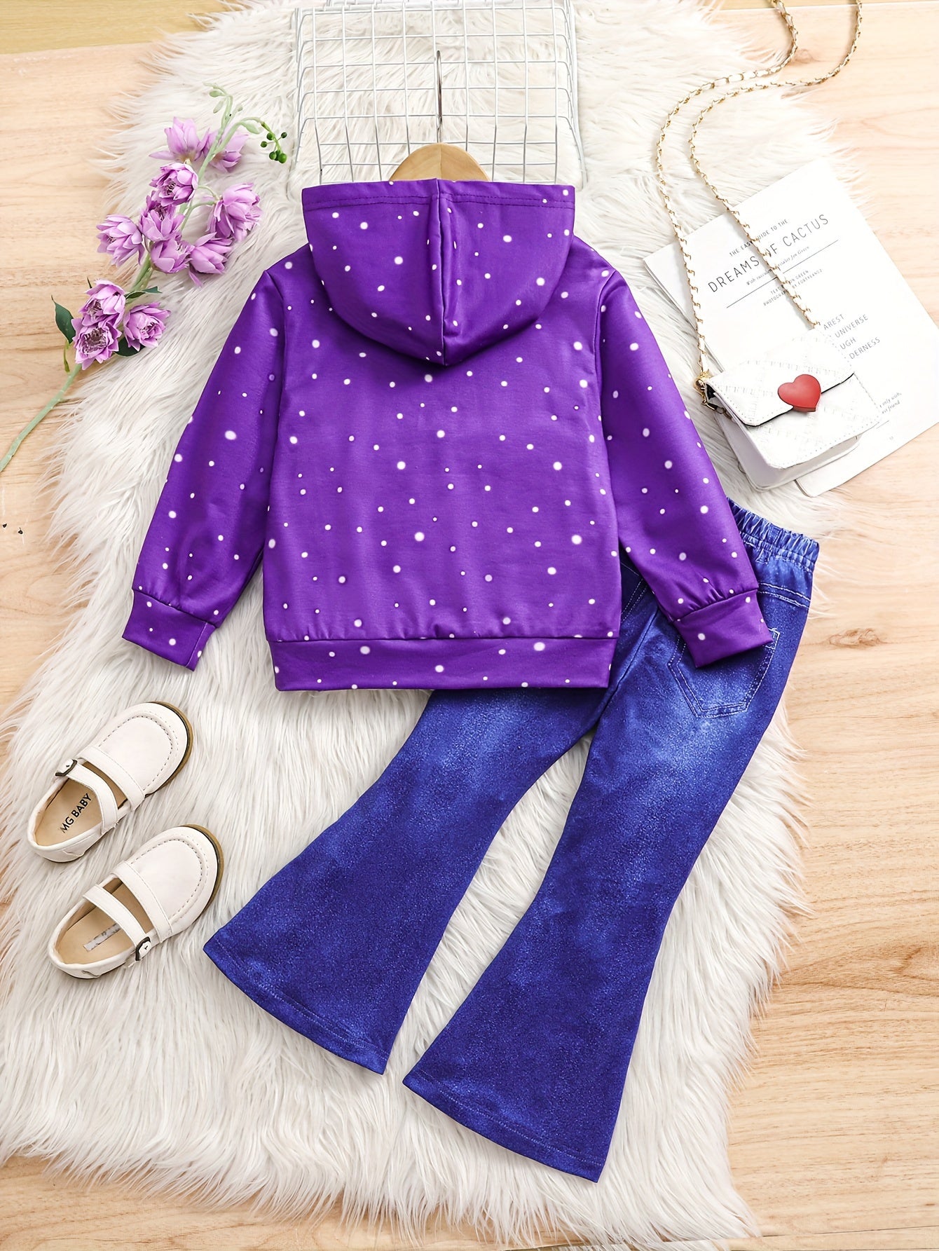 Girl clothing  2pcs Purple Unicorn Print Long Sleeve Hoodie + Trousers Set