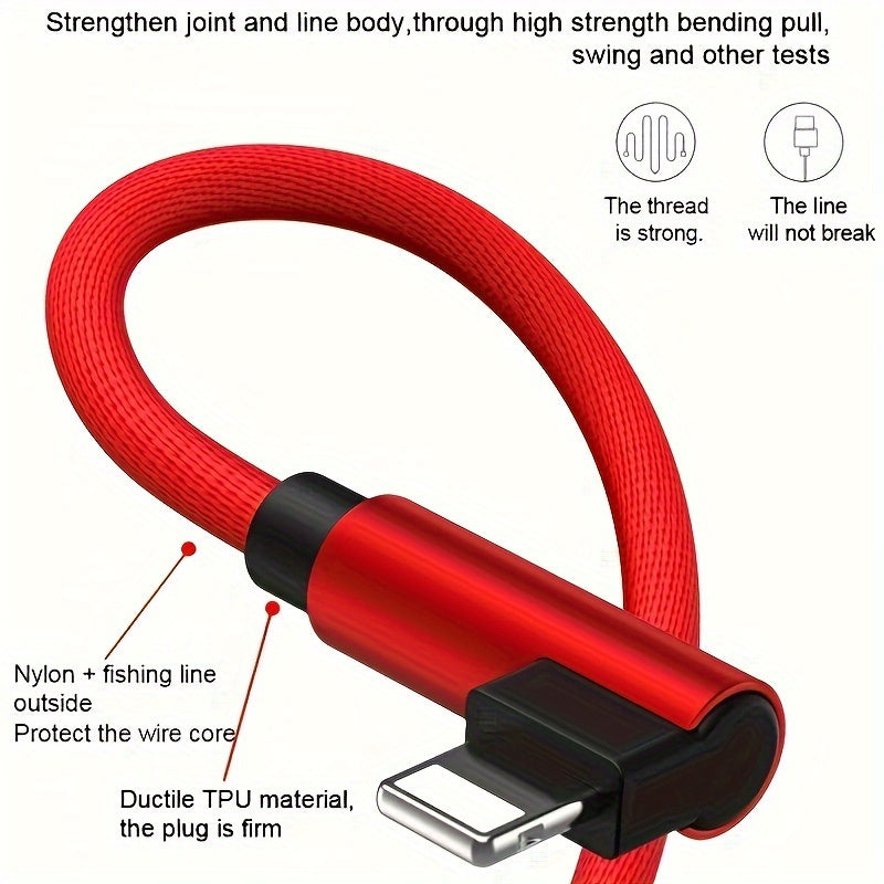 Mobile collection Ultra-Fast 90-Degree USB Charging Cable - Rapid Power Delivery, Tangle-Free Design, Wide Compatibility for iPhone 14/13/12/11/X/8/7/7Plus/6/6S/5, iPad, and More Devices