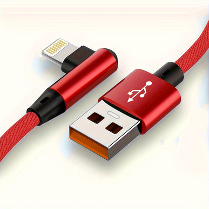 Mobile  2.4A Fast Charging Cable, Nylon Braided Right Angle USB to iPhone/iPad Charger Cord, Durable Flat Design