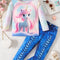 Girl clothing  2pcs Girls Unicorn Graphic Pullover + Faux Denim Print Pants Set